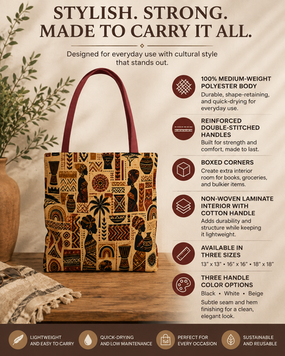 African Tribal Ethnic Silhouette Pattern Full Art Tote Bag