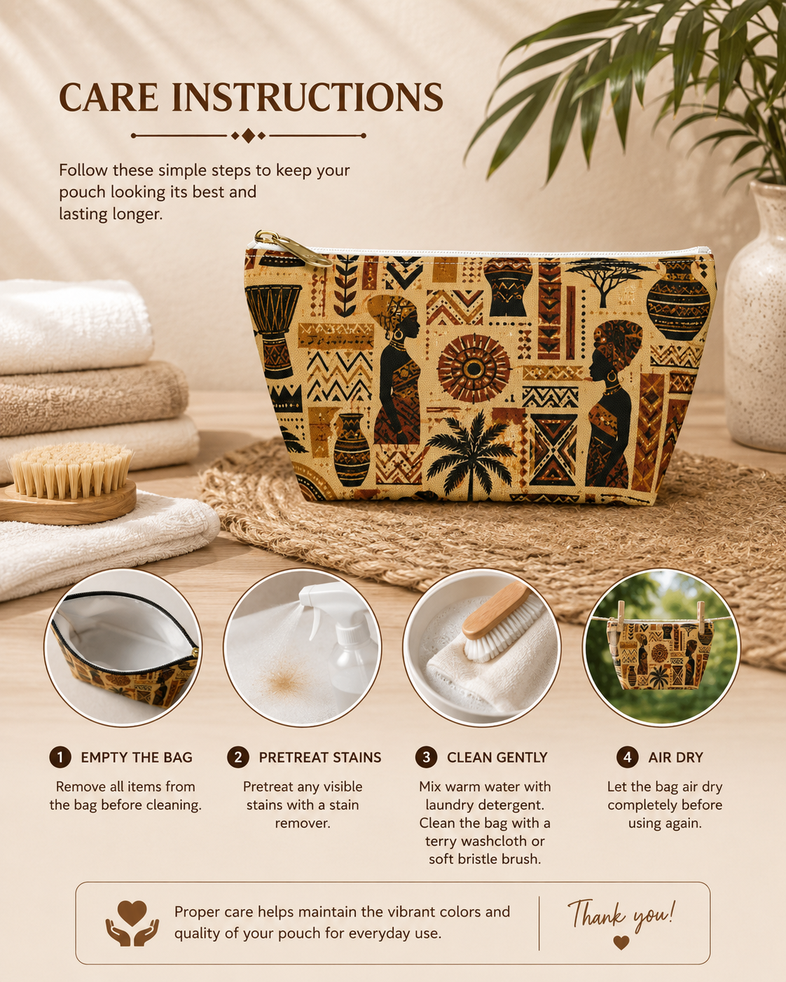 African Tribal Ethnic Silhouette Pattern Accessory Pouch Makeup Bag