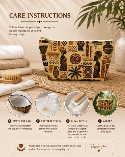 African Tribal Ethnic Silhouette Pattern Accessory Pouch Makeup Bag