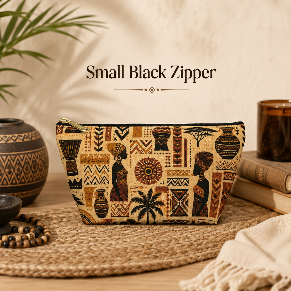 African Tribal Ethnic Silhouette Pattern Accessory Pouch Makeup Bag