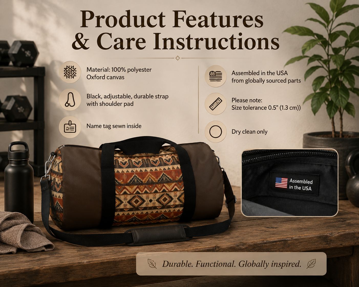 African Tribal Traditional Dark Chocolate Gym Duffel Bag