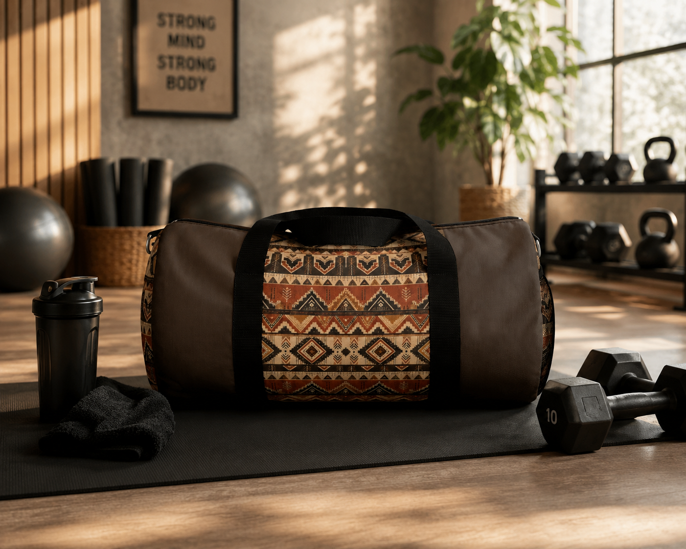 African Tribal Traditional Dark Chocolate Gym Duffel Bag
