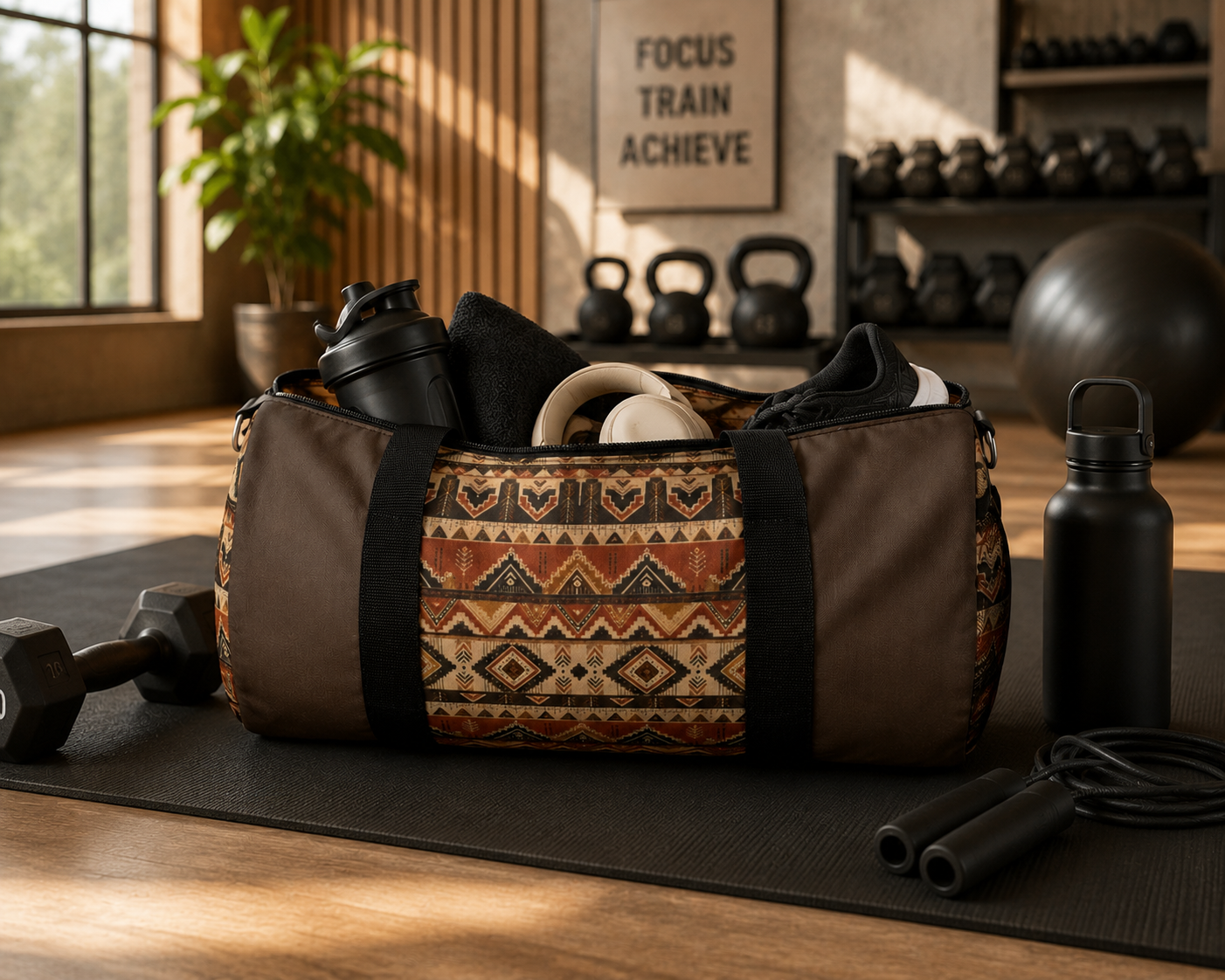 African Tribal Traditional Dark Chocolate Gym Duffel Bag
