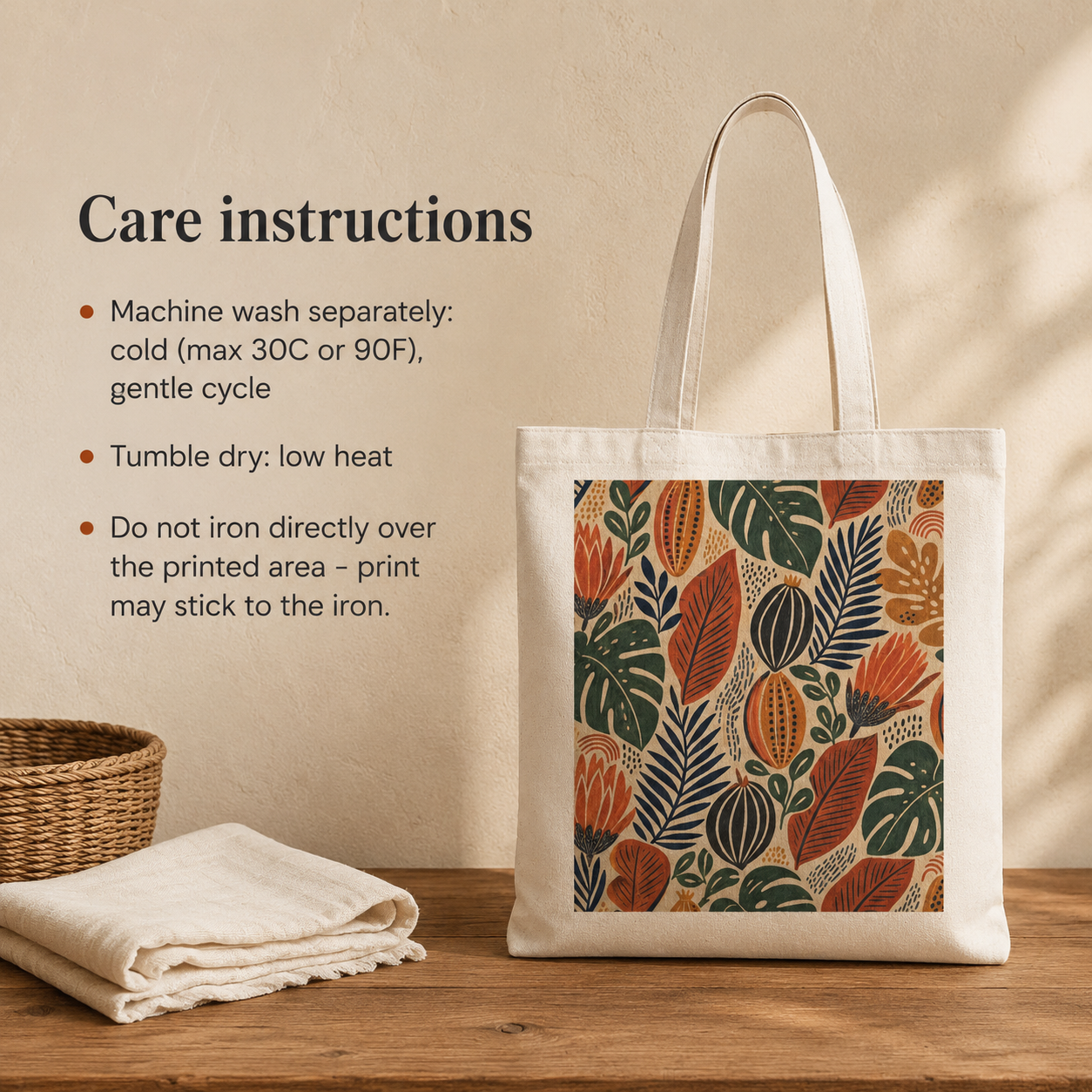 100% Cotton African Botanical Cacti Leaf Tote Bag