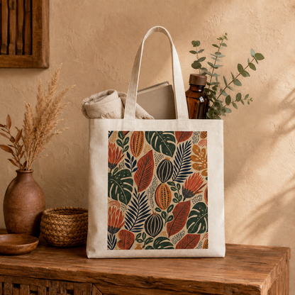 100% Cotton African Botanical Cacti Leaf Tote Bag