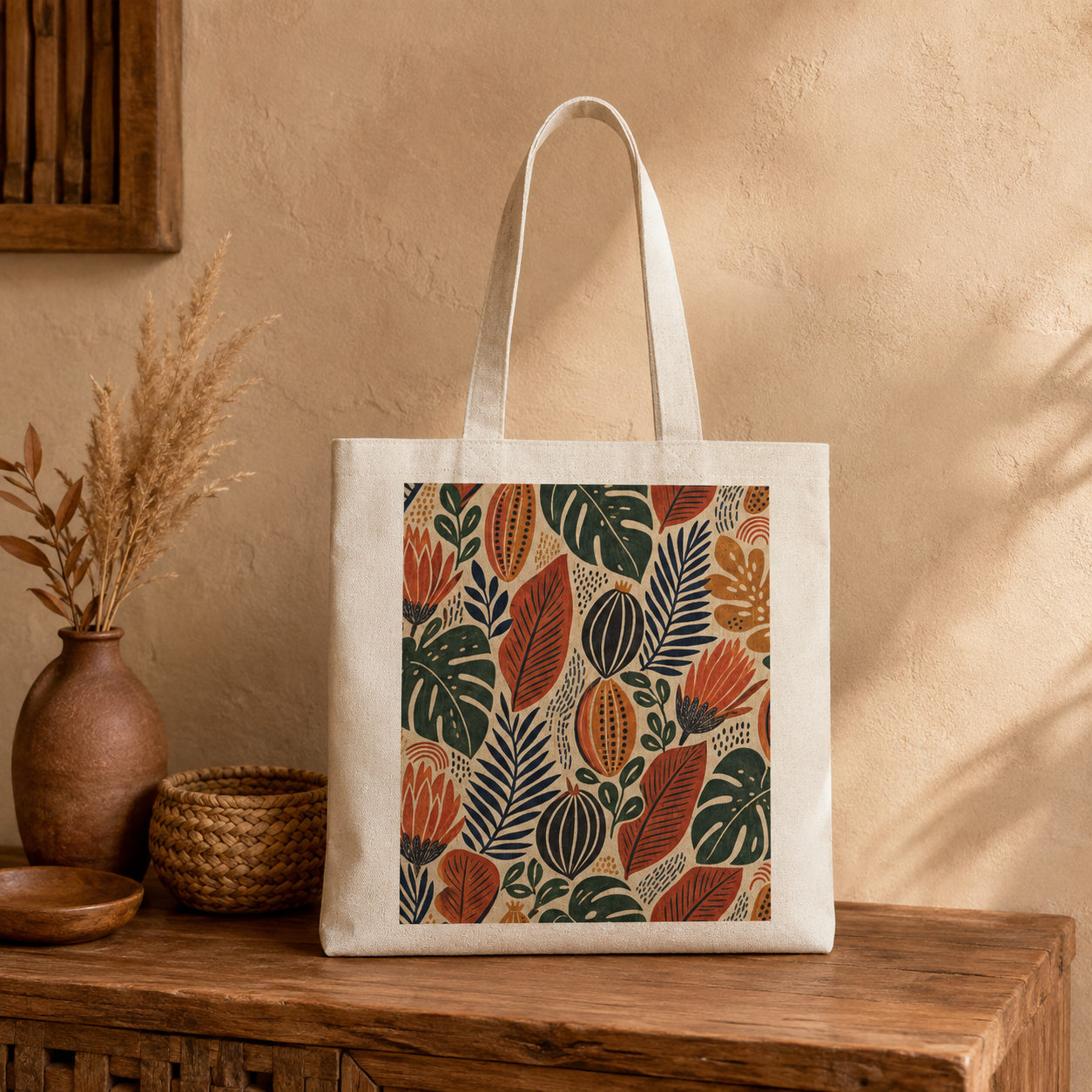 100% Cotton African Botanical Cacti Leaf Tote Bag