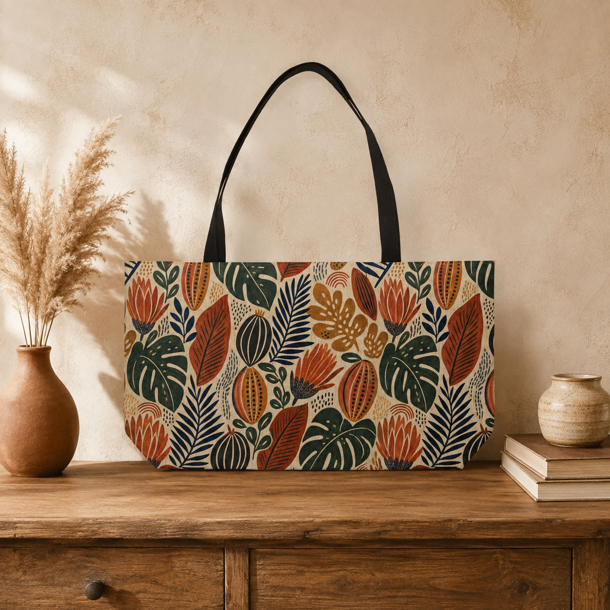 African Tribal Botanical Cacti Leaf Weekender Tote Bag