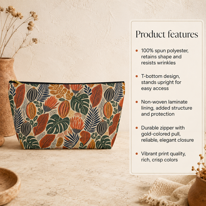 African Tribal Botanical Cacti Leaf Accessory Pouch Makeup Bag