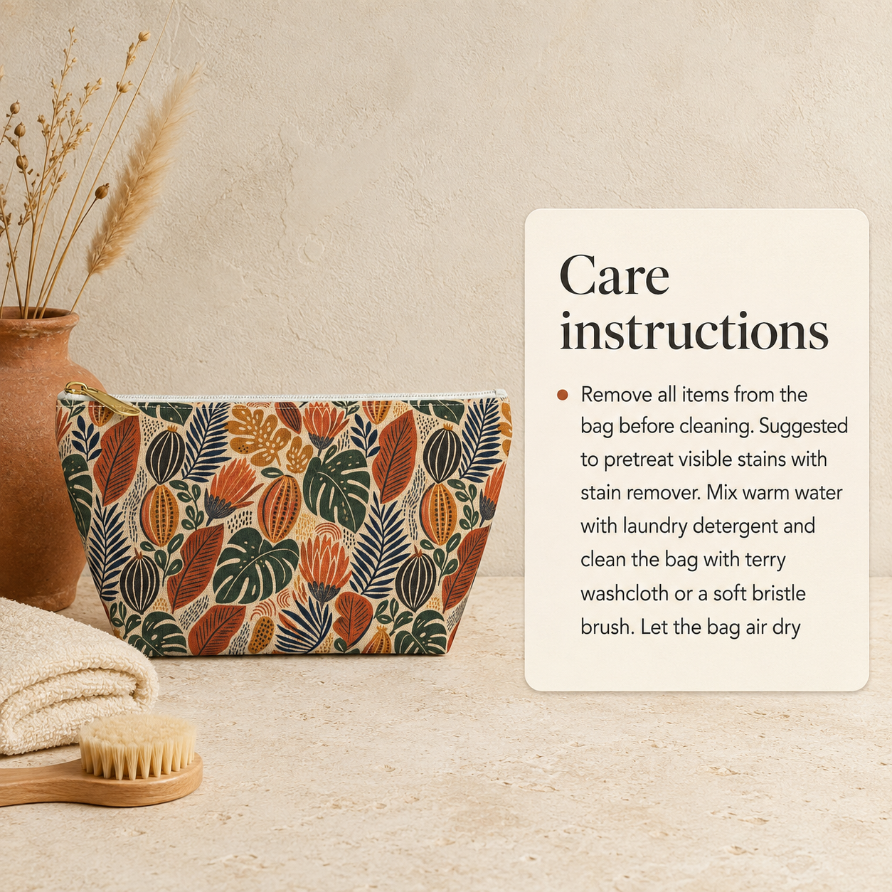 African Tribal Botanical Cacti Leaf Accessory Pouch Makeup Bag