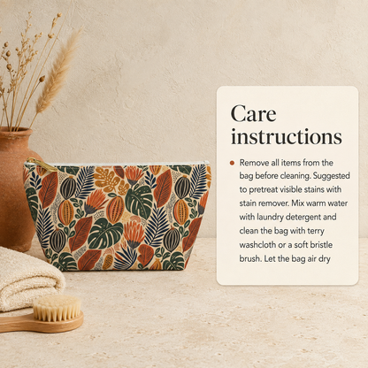 African Tribal Botanical Cacti Leaf Accessory Pouch Makeup Bag
