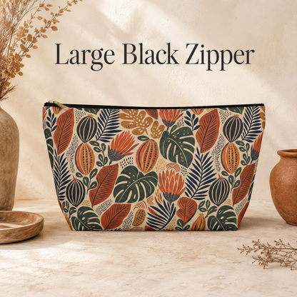 African Tribal Botanical Cacti Leaf Accessory Pouch Makeup Bag