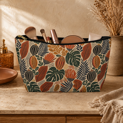 African Tribal Botanical Cacti Leaf Accessory Pouch Makeup Bag
