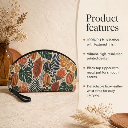 African Tribal Botanical Cacti Leaf Cosmetic Makeup Pouch