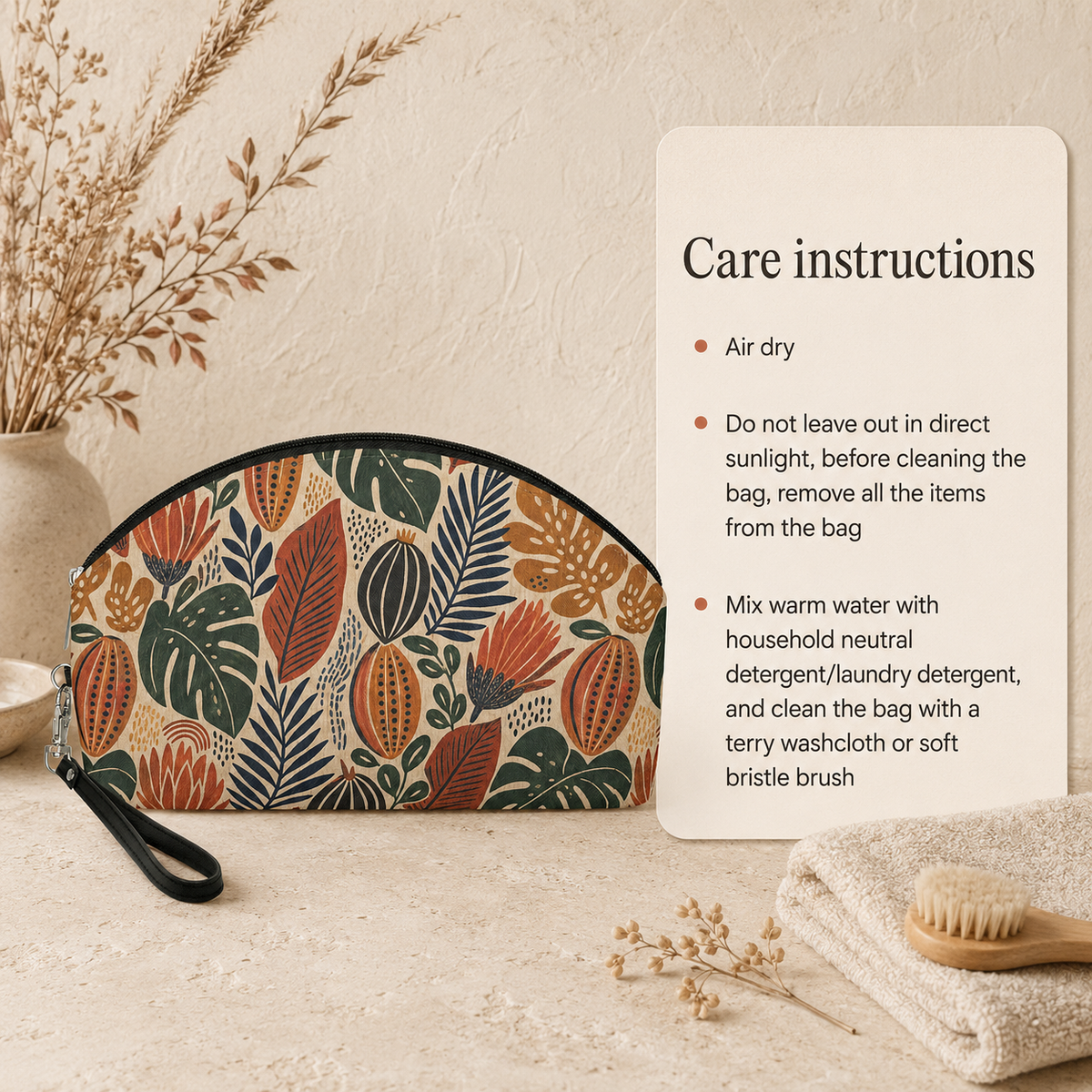 African Tribal Botanical Cacti Leaf Cosmetic Makeup Pouch