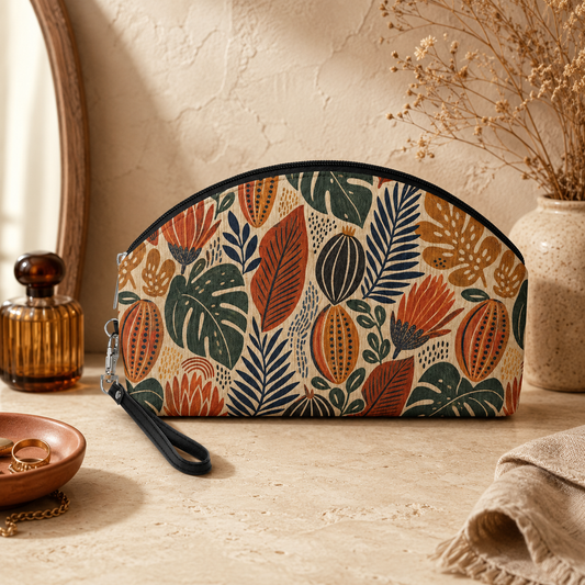 African Tribal Botanical Cacti Leaf Cosmetic Makeup Pouch