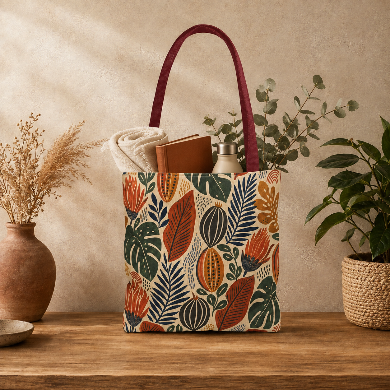 African Tribal Botanical Cacti Leaf Full Art Tote Bag