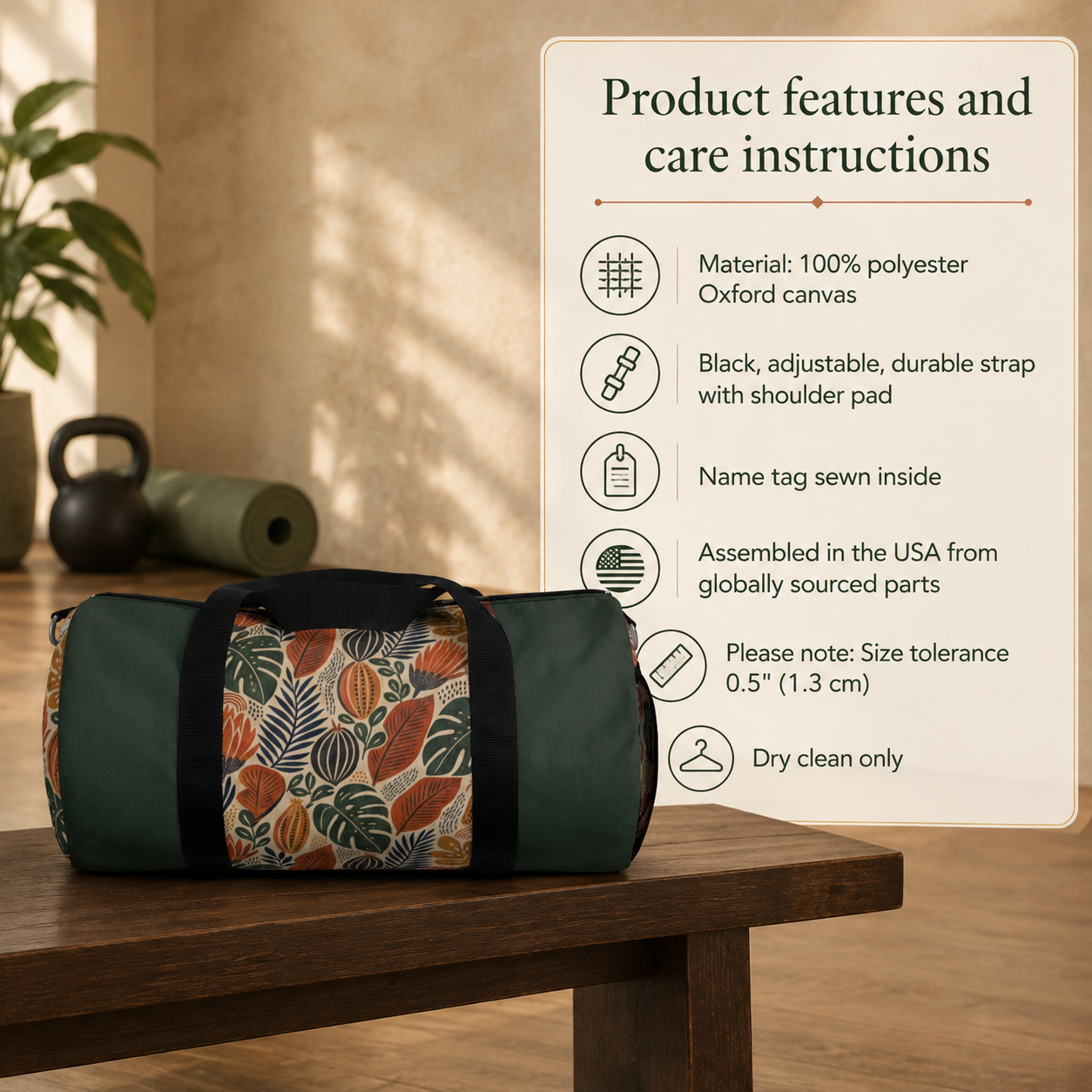 African Tribal Botanical Cacti Leaf Myrtle Green Gym Duffel Bag