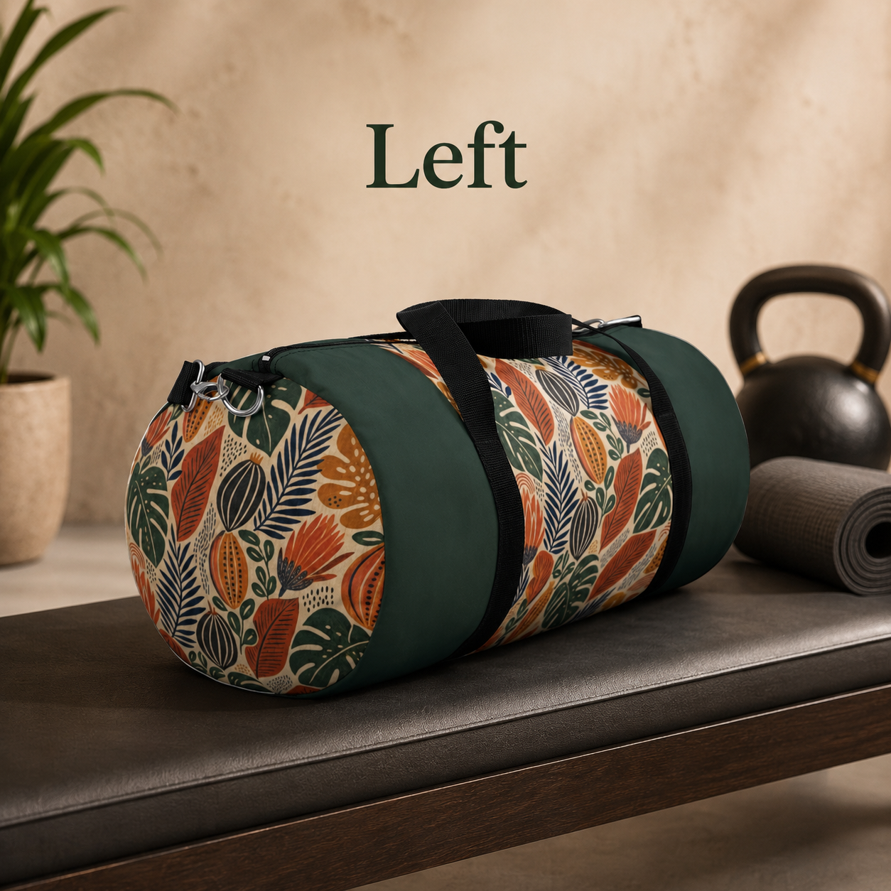 African Tribal Botanical Cacti Leaf Myrtle Green Gym Duffel Bag