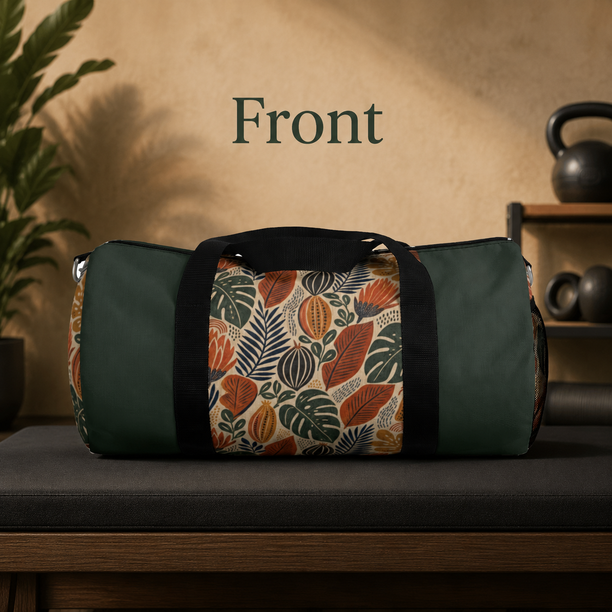 African Tribal Botanical Cacti Leaf Myrtle Green Gym Duffel Bag