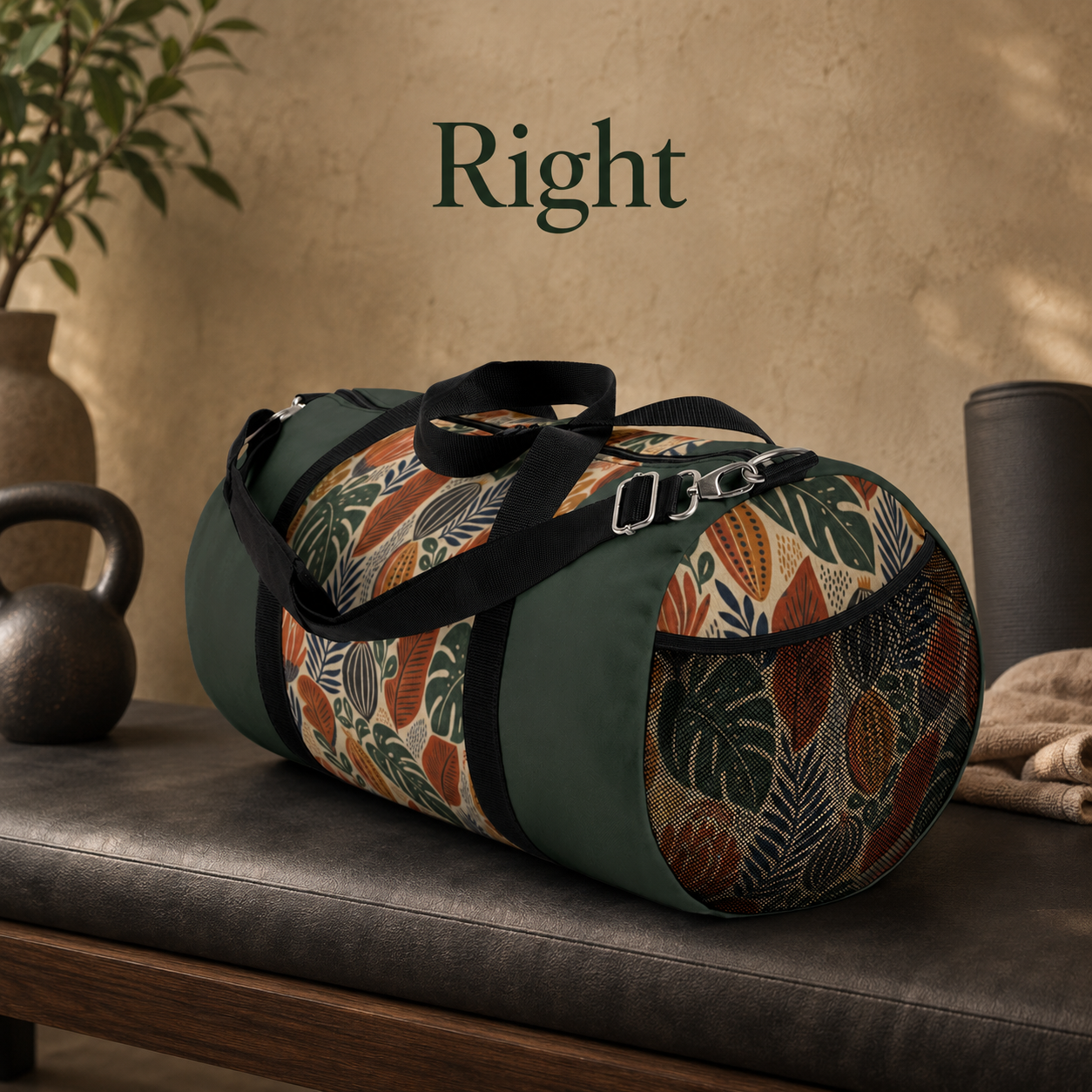 African Tribal Botanical Cacti Leaf Myrtle Green Gym Duffel Bag