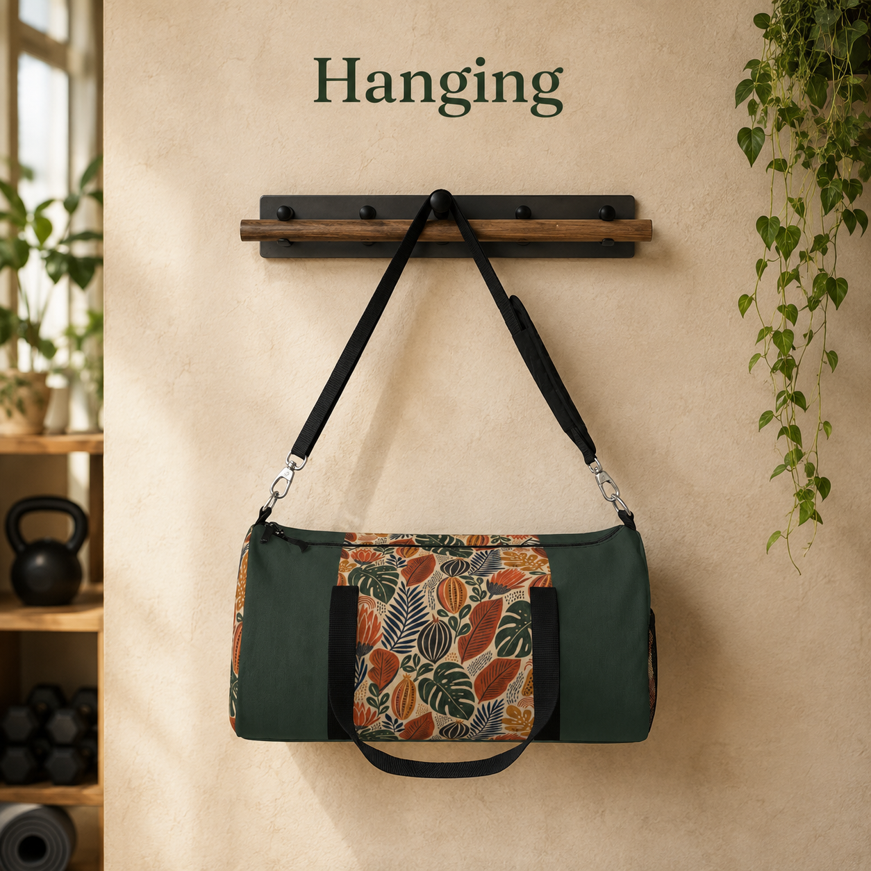 African Tribal Botanical Cacti Leaf Myrtle Green Gym Duffel Bag