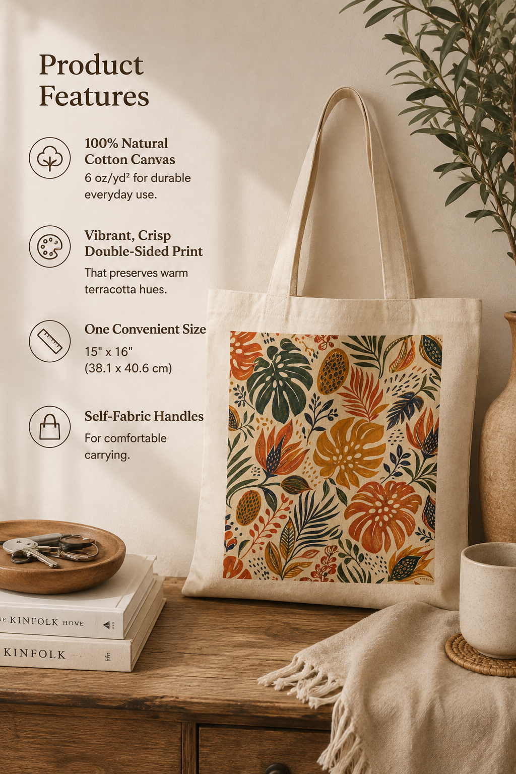 100% Cotton African Botanical Palm Tote Bag