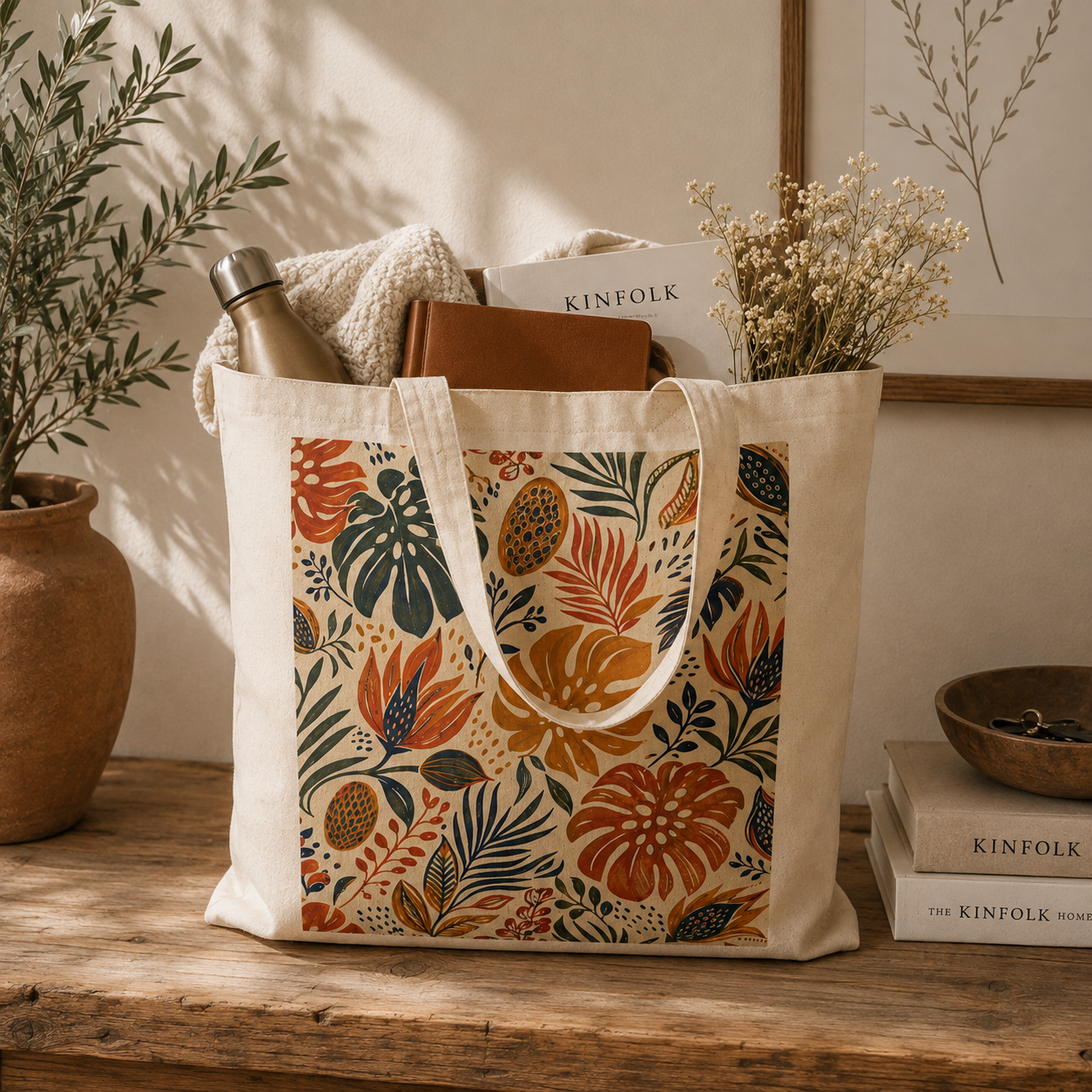100% Cotton African Botanical Palm Tote Bag