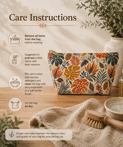 African Tribal Botanical Palm Accessory Pouch Makeup Bag