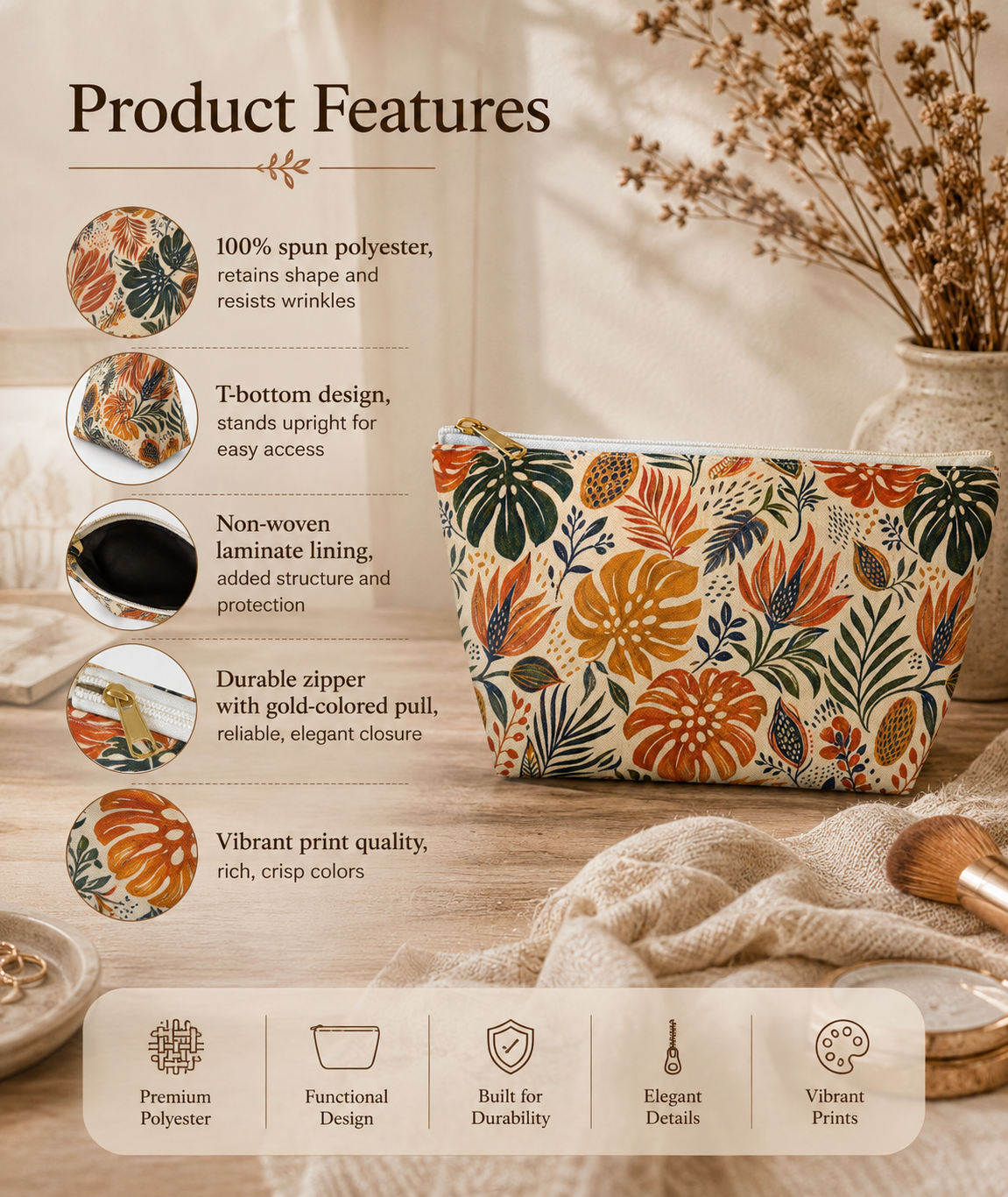 African Tribal Botanical Palm Accessory Pouch Makeup Bag