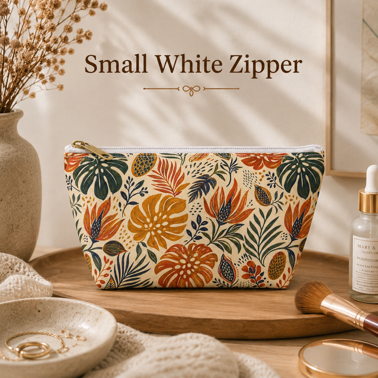 African Tribal Botanical Palm Accessory Pouch Makeup Bag