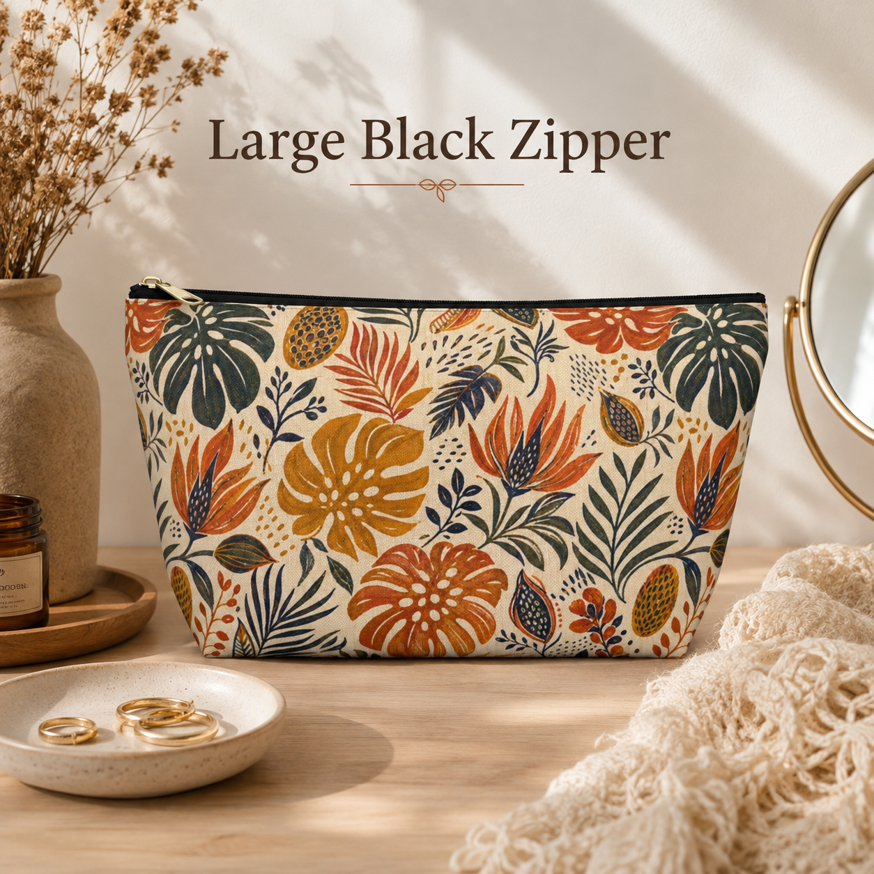 African Tribal Botanical Palm Accessory Pouch Makeup Bag