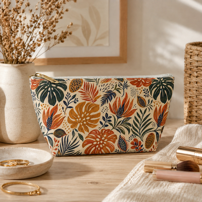 African Tribal Botanical Palm Accessory Pouch Makeup Bag