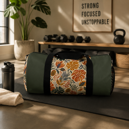 African Tribal Botanical Palm Military Green Gym Duffel Bag