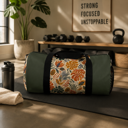 African Tribal Botanical Palm Military Green Gym Duffel Bag