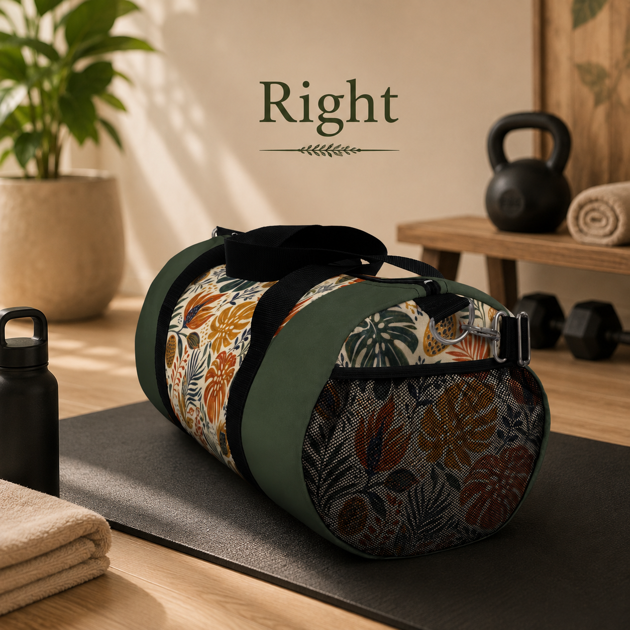 African Tribal Botanical Palm Military Green Gym Duffel Bag