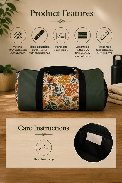African Tribal Botanical Palm Military Green Gym Duffel Bag