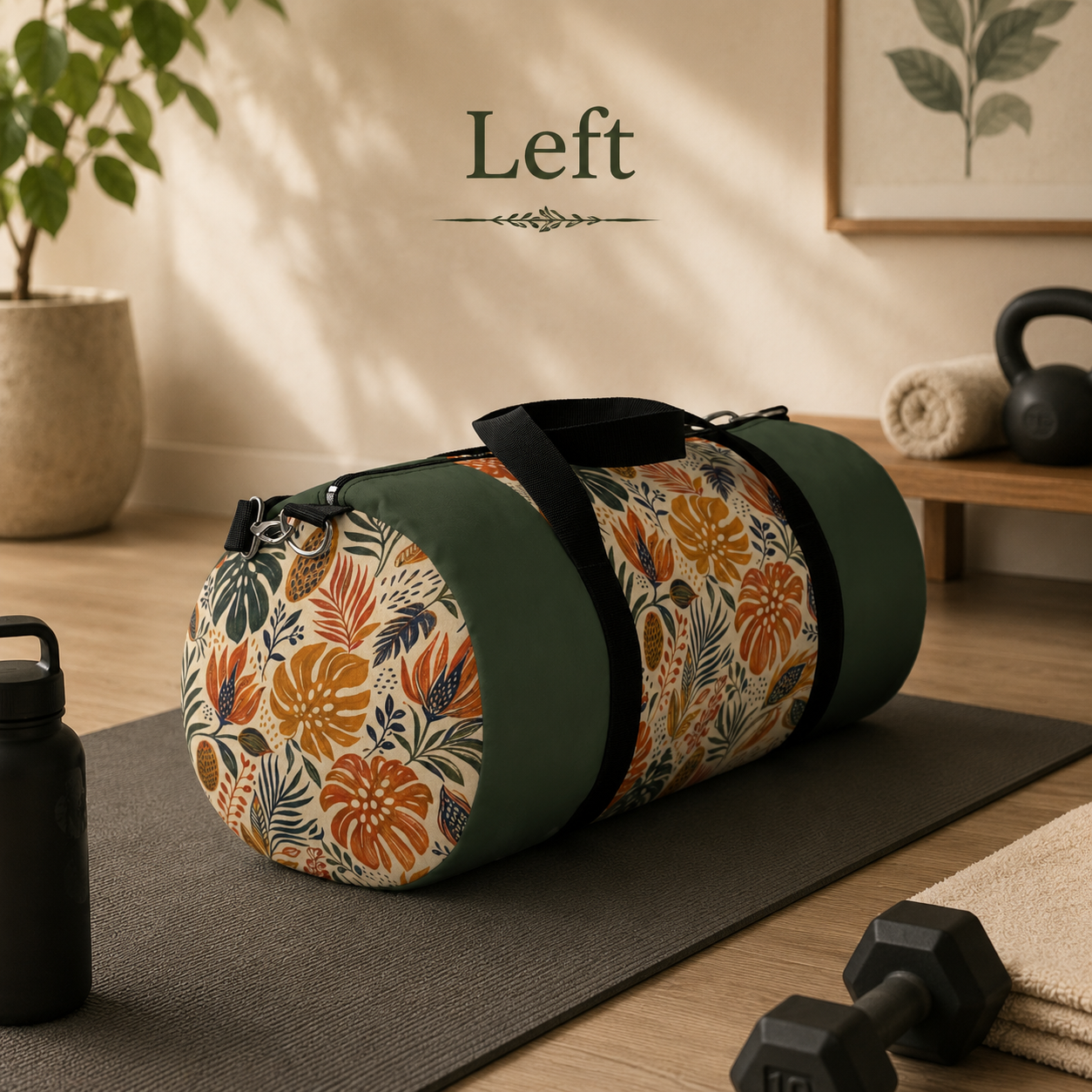African Tribal Botanical Palm Military Green Gym Duffel Bag