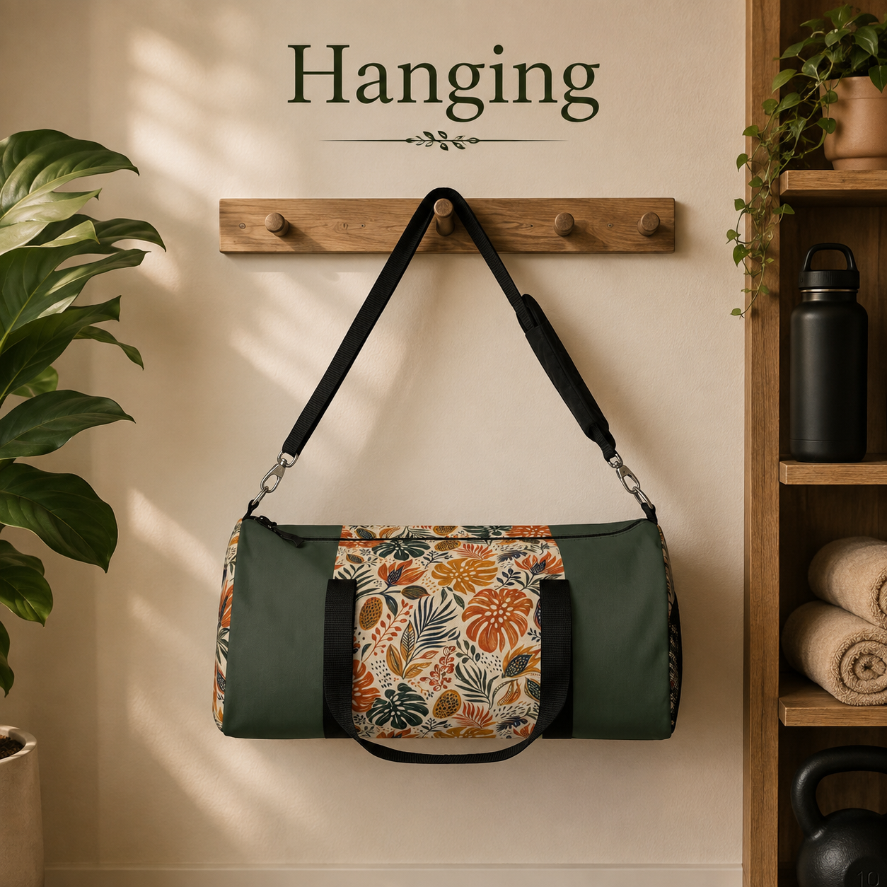African Tribal Botanical Palm Military Green Gym Duffel Bag