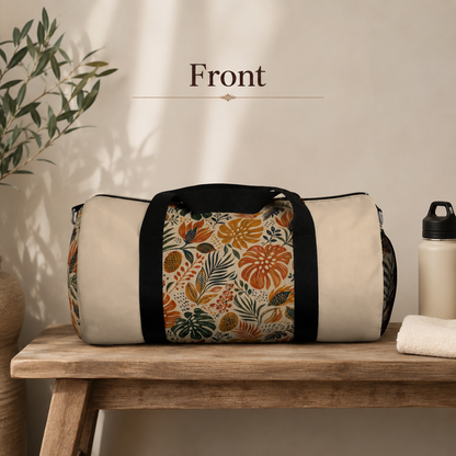 African Tribal Botanical Palm Cream Beige Gym Duffel Bag