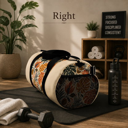 African Tribal Botanical Palm Cream Beige Gym Duffel Bag