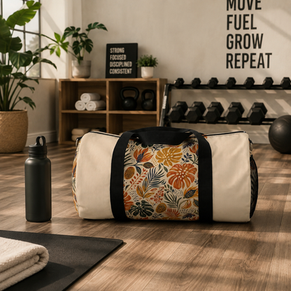 African Tribal Botanical Palm Cream Beige Gym Duffel Bag