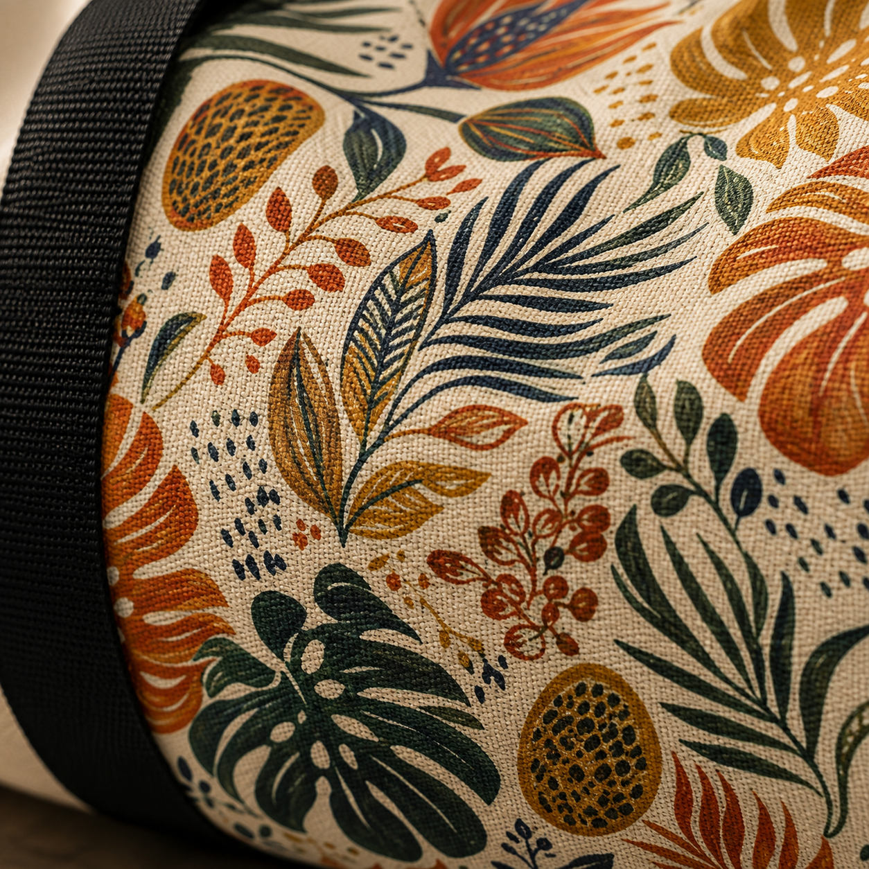 African Tribal Botanical Palm Cream Beige Gym Duffel Bag