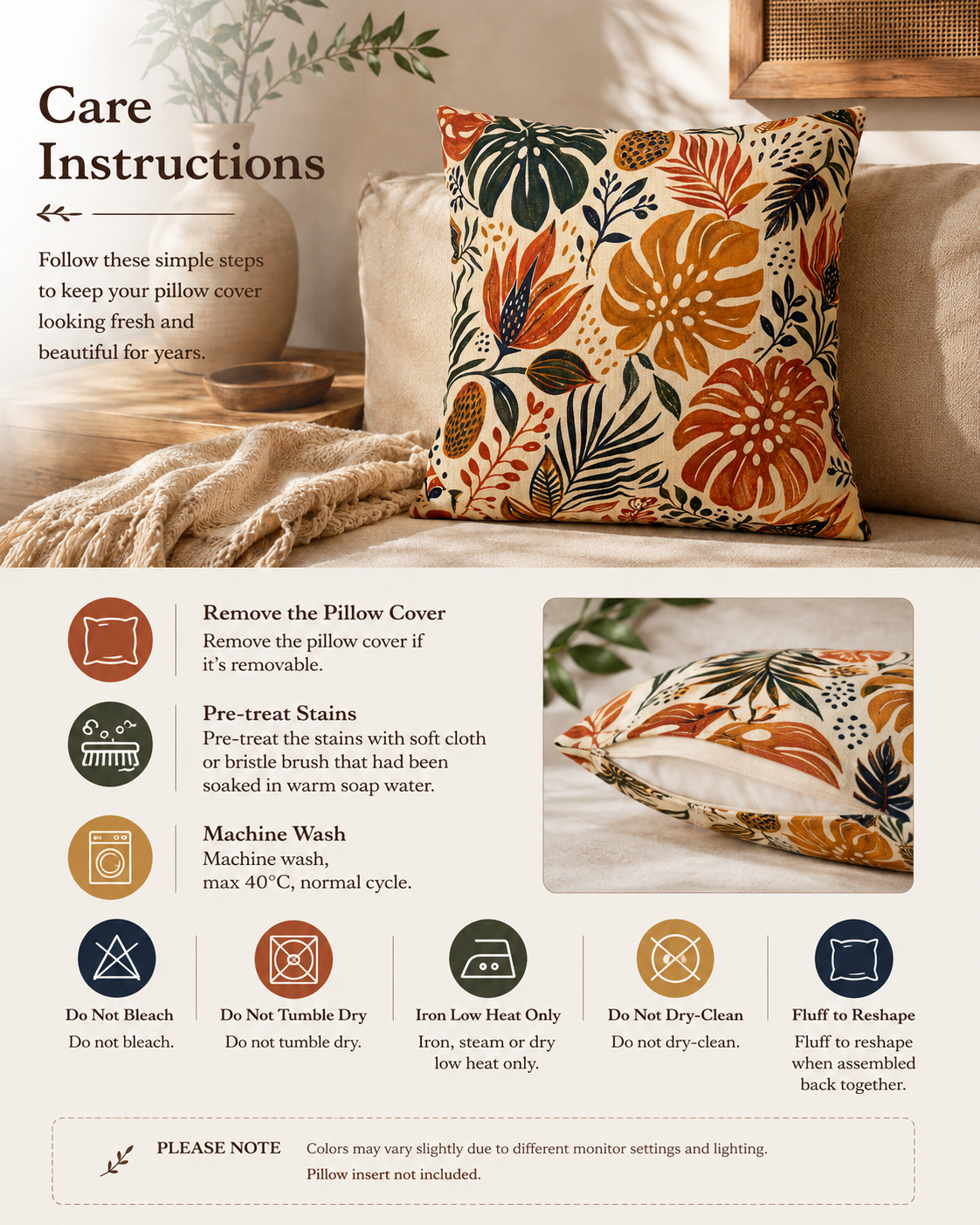 African Tribal Botanical Palm Pillow Case Cover