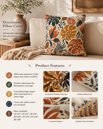 African Tribal Botanical Palm Pillow Case Cover