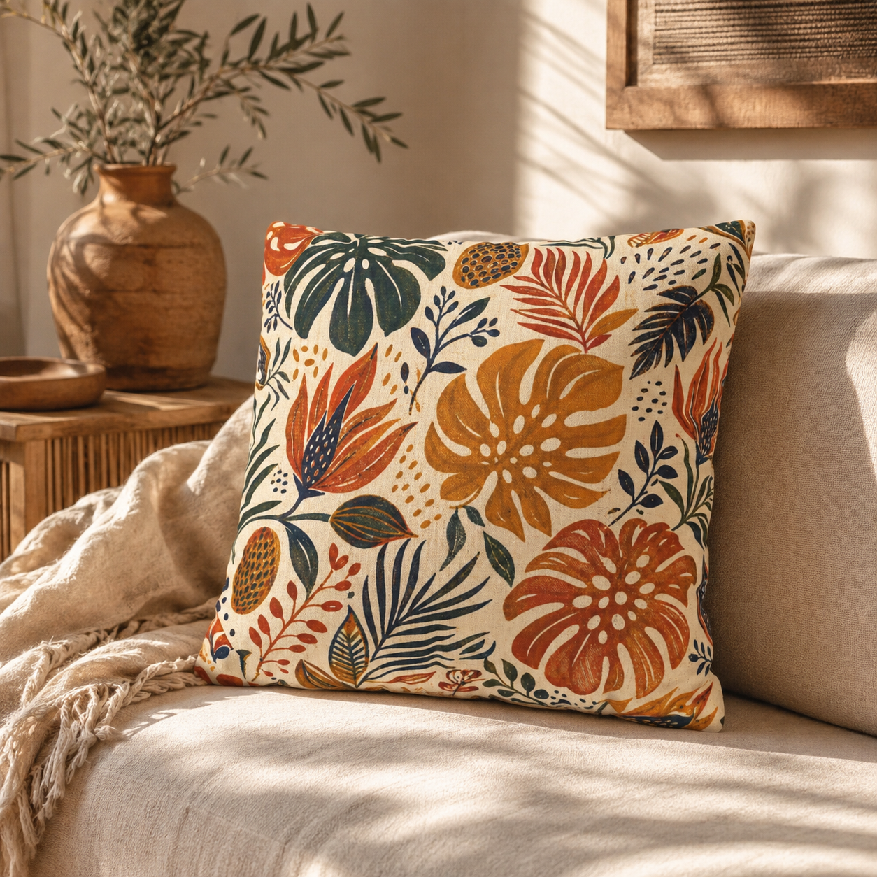 African Tribal Botanical Palm Pillow Case Cover