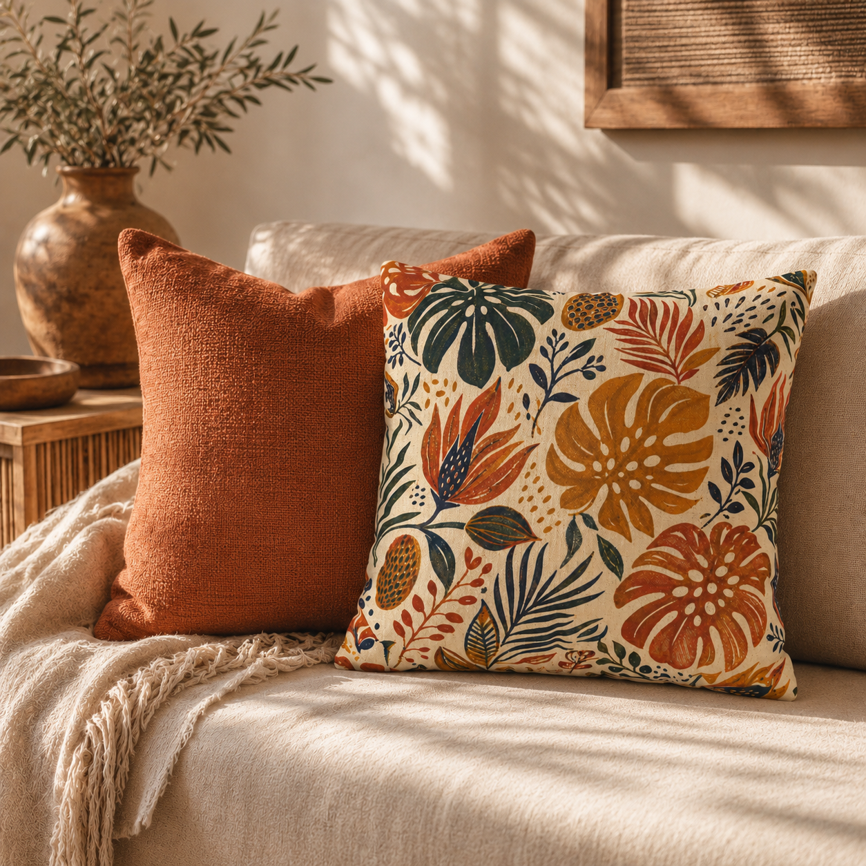 African Tribal Botanical Palm Pillow Case Cover