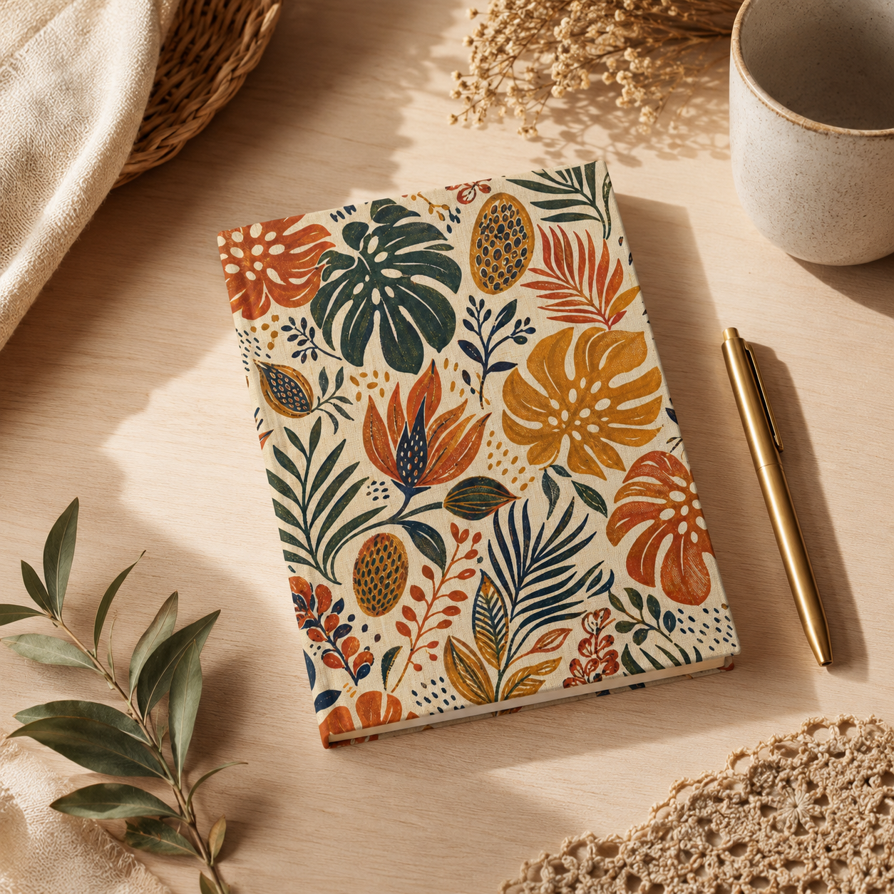 African Tribal Botanical Palm Hardcover Journal