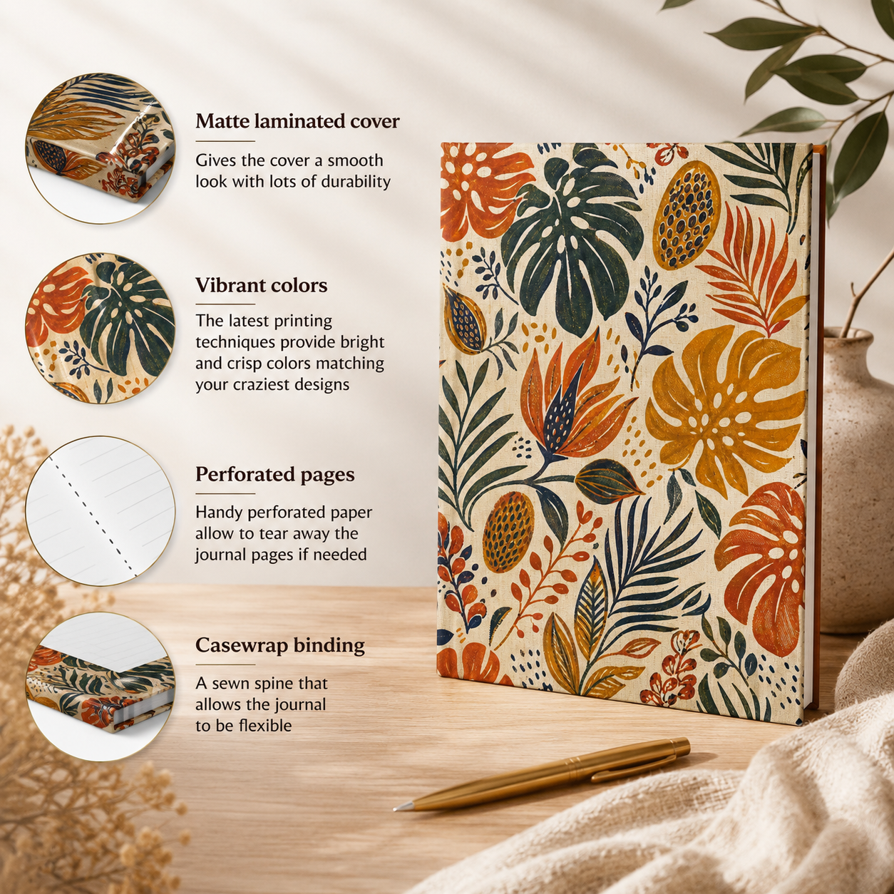 African Tribal Botanical Palm Hardcover Journal