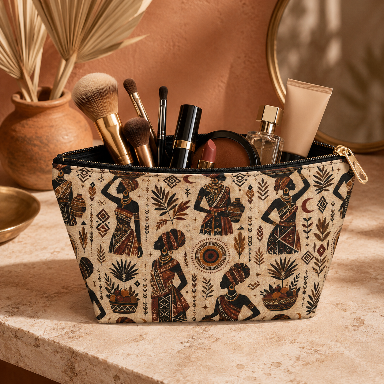 African Woman Figures Accessory Pouch Makeup Bag