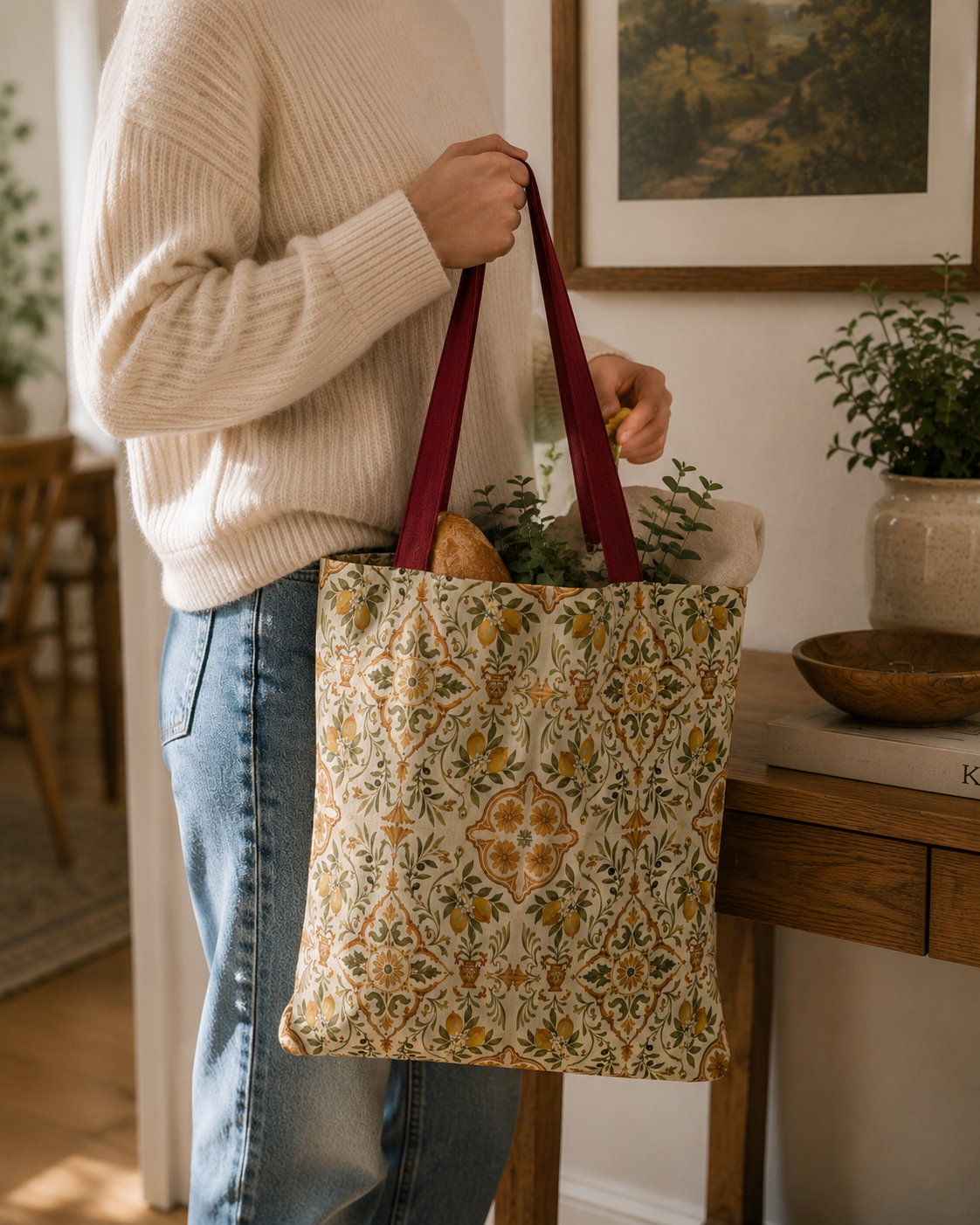 Mediterranean Moroccan Lemon Ornate Tote Bag